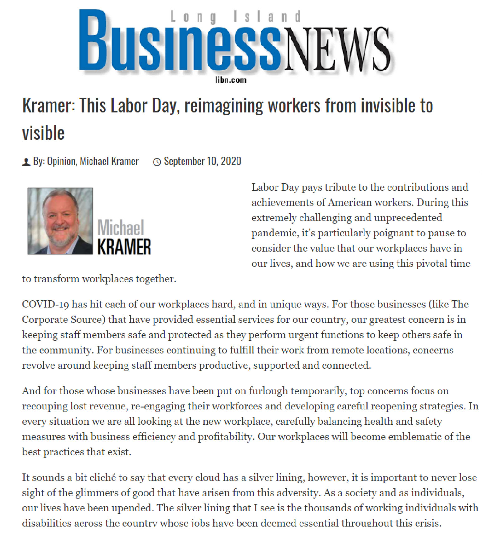 Long Island Business News MK column From Invisible to Visible Sep 2020